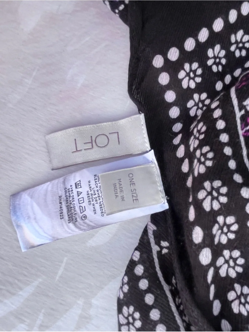 LOFT Black Scarf with Purple Paisley Print